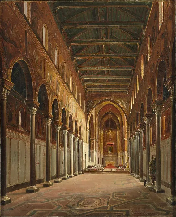 Framed Print : Interior of the Monreale Cathedral Santa Maria Nuova. Artist: Vervloet, Frans (1795-1872) Framed Print : Interior of the Monreale Cathedral Santa Maria Nuova. Artist: Vervloet, Frans (1795-1872)