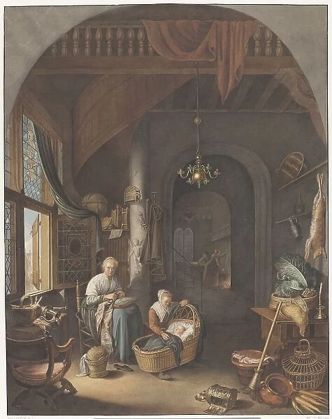 Interior with mother and children, 1799-1856. Creator: Abraham Lion Zeelander