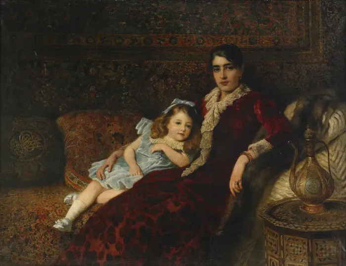 Framed Print : Interior with Mother and Daughter, 1884. Artist: Makovsky, Konstantin Yegorovich (1839-1915) Framed Print : Interior with Mother and Daughter, 1884. Artist: Makovsky, Konstantin Yegorovich (1839-1915)