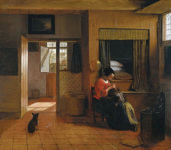 Interior with a Mother delousing her Childs Hair (A Mothers Duty), 1659-1660. Artist: Hooch, Pieter, de (1629-1684)