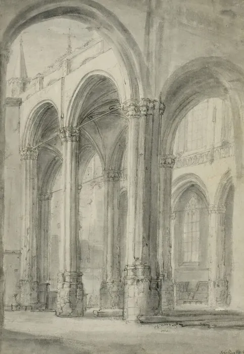 Framed Print : Interior of the new church in Amsterdam after the fire of 1645. Creator: Willem Schellinks Framed Print : Interior of the new church in Amsterdam after the fire of 1645. Creator: Willem Schellinks