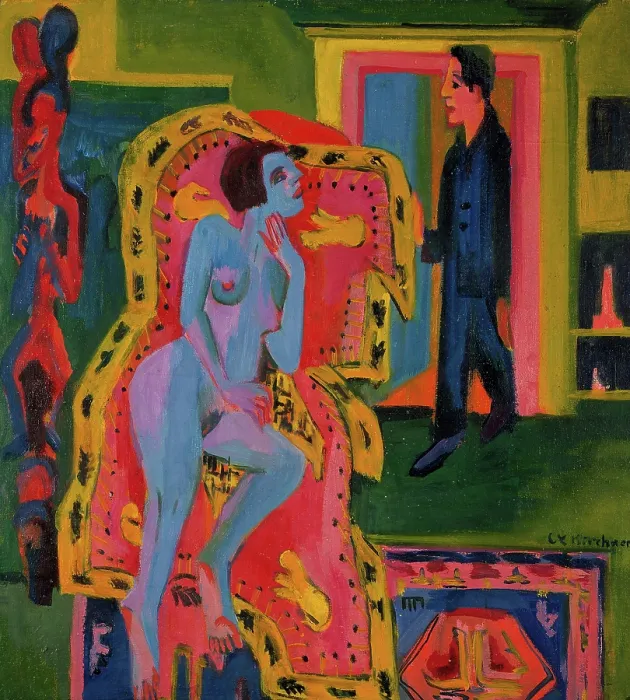 Framed Print : Interior with Nude Woman and Man, 1924. Creator: Kirchner, Ernst Ludwig (1880-1938) Framed Print : Interior with Nude Woman and Man, 1924. Creator: Kirchner, Ernst Ludwig (1880-1938)