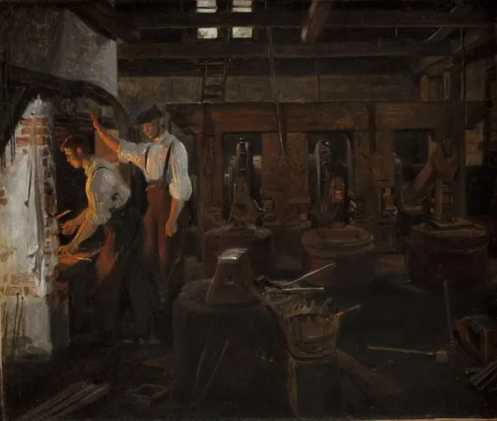 Framed Print : Interior of the old workshop at Hellebæk, 1859. Creator: Constantin Hansen Framed Print : Interior of the old workshop at Hellebæk, 1859. Creator: Constantin Hansen
