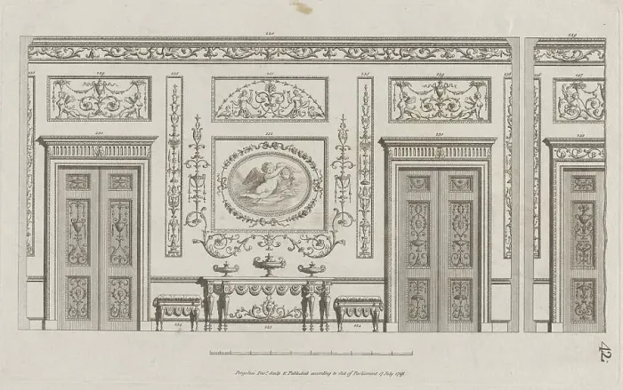 Framed Print : Interior Ornamented Wall with Doors, nos. 228-239 ('Designs for Various Ornaments... July 17, 1791. Creator: Michelangelo Pergolesi. Interior Ornamented Wall with Doors, nos. 228-239 ('Designs for Various Ornaments... July 17, 1791)