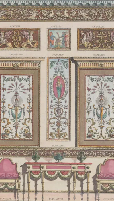 Framed Print : Interior Ornamented Wall, nos. CCCCLXIX-CCCCLXXIX... 1801. Creator: Unknown Framed Print : Interior Ornamented Wall, nos. CCCCLXIX-CCCCLXXIX... 1801. Creator: Unknown