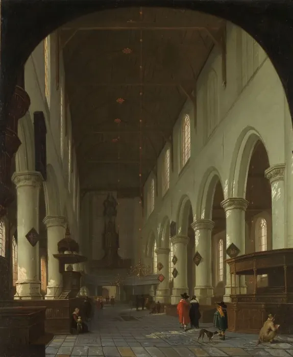 Framed Print : Interior of the Oude Kerk in Delft from the Choir toward the Portal, 1660-1690. Creator: Cornelis de Man Framed Print : Interior of the Oude Kerk in Delft from the Choir toward the Portal, 1660-1690. Creator: Cornelis de Man