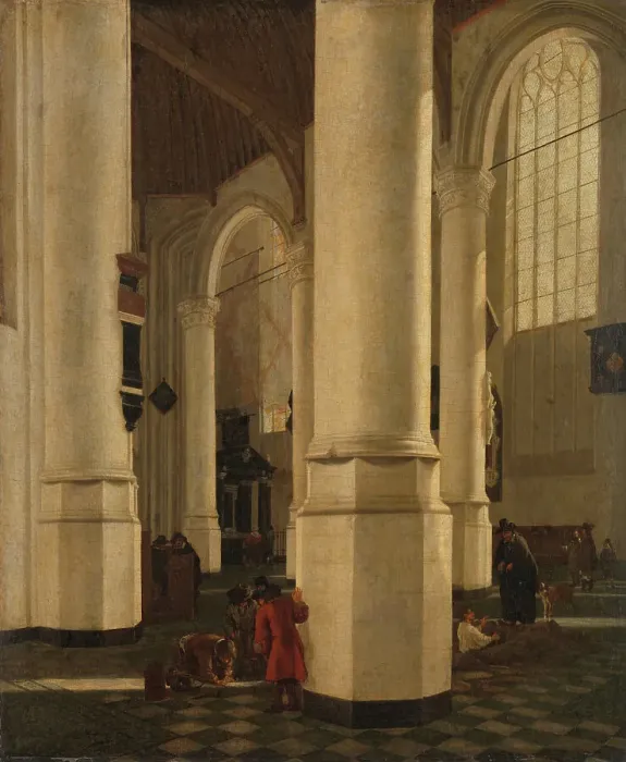 Framed Print : Interior of the Oude Kerk in Delft, with the Tomb of Vice-Admiral Pieter Pietersz Heijn, c.1650. Creator: Gerard Houckgeest Framed Print : Interior of the Oude Kerk in Delft, with the Tomb of Vice-Admiral Pieter Pietersz Heijn, c.1650. Creator: Gerard Houckgeest
