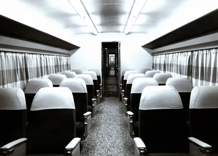 Framed Print : Interior of a passenger car of an automotive train Ter, from the Spanish National