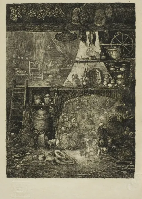 Framed Print : Interior, Peasant House in Haute-Garonne, 1858. Creator: Rodolphe Bresdin Framed Print : Interior, Peasant House in Haute-Garonne, 1858. Creator: Rodolphe Bresdin