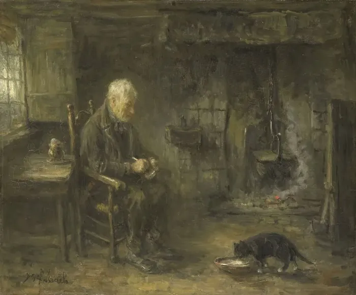Framed Print : Interior of a Peasant Hut, c.1882. Creator: Jozef Israels Framed Print : Interior of a Peasant Hut, c.1882. Creator: Jozef Israels