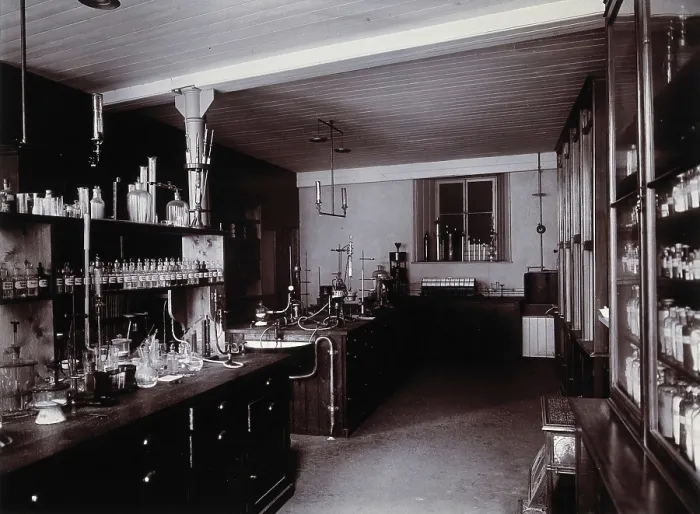 Framed Print : The interior of a pharmaceutical or chemical laboratory... c1890s. Creator: Unknown Framed Print : The interior of a pharmaceutical or chemical laboratory... c1890s. Creator: Unknown