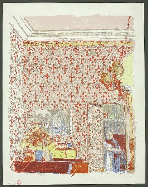 Interior with Pink Wallpaper I, plate five from Landscapes and Interiors, 1899. Creator: Edouard Vuillard