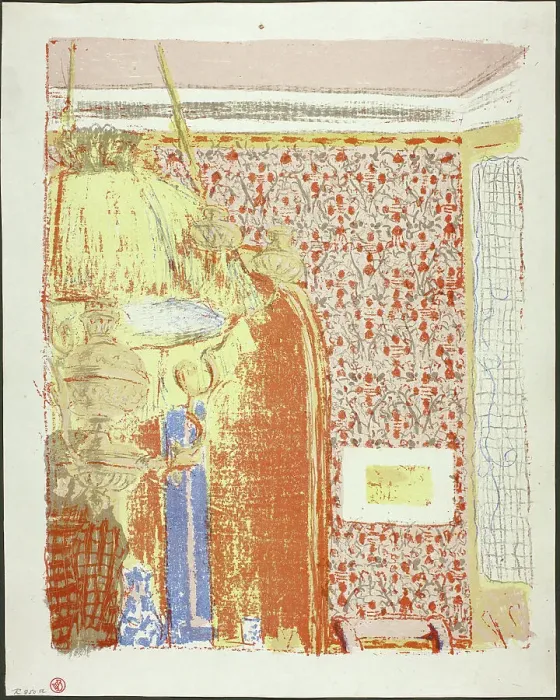 Framed Print : Interior with Pink Wallpaper II, plate six from Landscapes and Interiors, 1899. Creator: Edouard Vuillard Framed Print : Interior with Pink Wallpaper II, plate six from Landscapes and Interiors, 1899. Creator: Edouard Vuillard