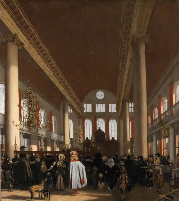 Framed Print : Interior of the Portuguese Synagogue in Amsterdam. Artist: Witte, Emanuel, de (1616 / 17-1692) Framed Print : Interior of the Portuguese Synagogue in Amsterdam. Artist: Witte, Emanuel, de (1616 / 17-1692)