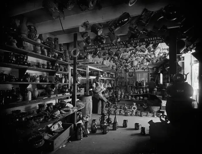 Framed Print : Interior of the pottery, Biloxi, Miss. c1901. Creator: Unknown Framed Print : Interior of the pottery, Biloxi, Miss. c1901. Creator: Unknown