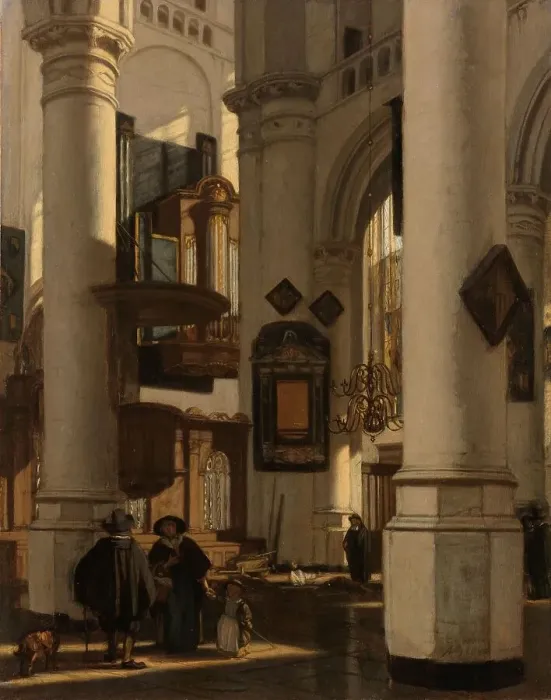 Framed Print : Interior of a Protestant, Gothic Church, with a Gravedigger in the Choir, 1669. Creator: Emanuel de Witte Framed Print : Interior of a Protestant, Gothic Church, with a Gravedigger in the Choir, 1669. Creator: Emanuel de Witte