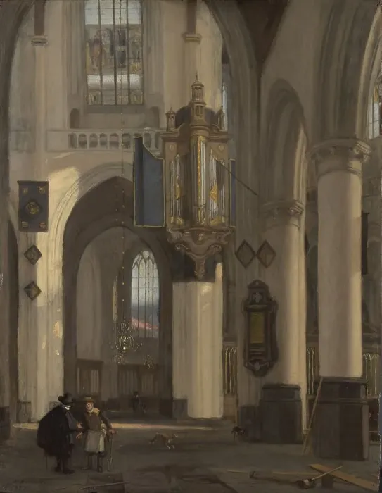 Framed Print : Interior of a Protestant Gothic Church with Motifs from the Oude and Nieuwe Kerk in Amsterdam, 1677. Creator: Emanuel de Witte Framed Print : Interior of a Protestant Gothic Church with Motifs from the Oude and Nieuwe Kerk in Amsterdam, 1677. Creator: Emanuel de Witte