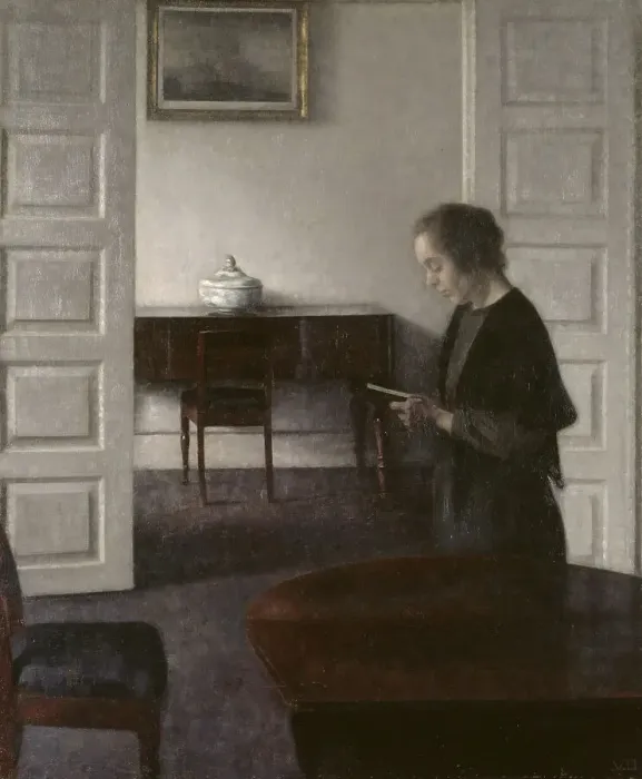 Framed Print : Interior with a Reading Lady, 1900. Creator: Vilhelm Hammershoi Framed Print : Interior with a Reading Lady, 1900. Creator: Vilhelm Hammershoi