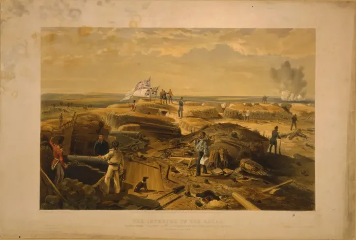 Framed Print : The interior of the Redan taken from its left face, 1855. Artist: Simpson, William (1832-1898) Framed Print : The interior of the Redan taken from its left face, 1855. Artist: Simpson, William (1832-1898)
