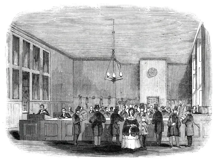 Framed Print : Interior of Rogers Bank, Clement s-Lane, 1844. Creator: Unknown Framed Print : Interior of Rogers Bank, Clement s-Lane, 1844. Creator: Unknown