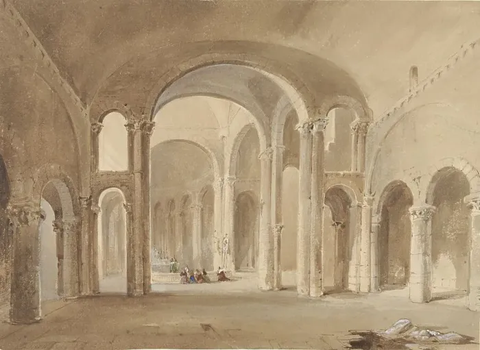Framed Print : Interior of S. Hilaire at Poitiers, with kneeling figures at confession, 1802-1871. Creator: Alexis Nicolas Noël Framed Print : Interior of S. Hilaire at Poitiers, with kneeling figures at confession, 1802-1871. Creator: Alexis Nicolas Noël