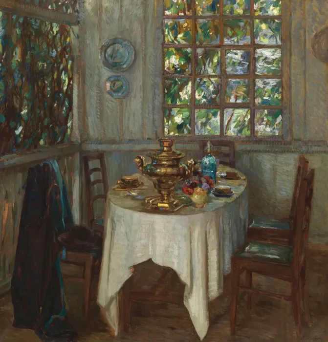 Framed Print : Interior with samovar, 1914. Artist: Zhukovsky, Stanislav Yulianovich (1873-1944) Framed Print : Interior with samovar, 1914. Artist: Zhukovsky, Stanislav Yulianovich (1873-1944)