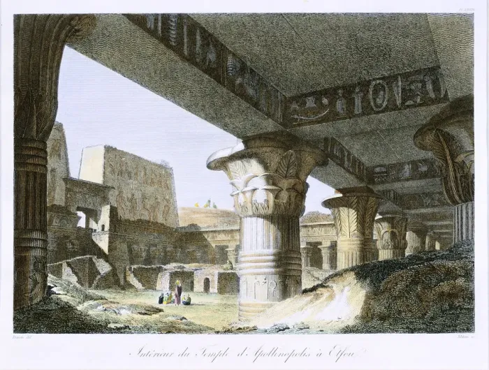 Framed Print : Interior of the sandstone Temple of Edfu, dedicated to the falcon-headed god Horus, Egypt, 1838. Artist: Mitan Framed Print : Interior of the sandstone Temple of Edfu, dedicated to the falcon-headed god Horus, Egypt, 1838. Artist: Mitan