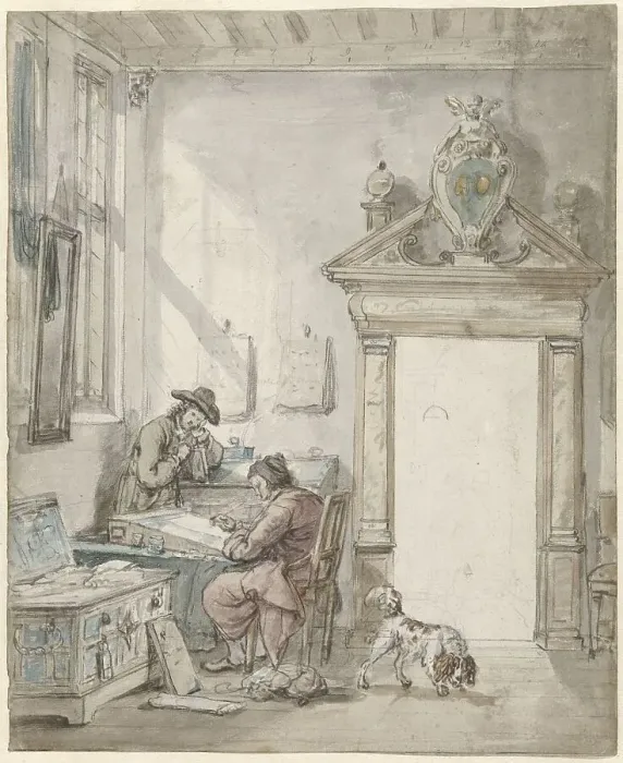 Framed Print : Interior scene with man at a writing desk, 1763-1826. Creator: Abraham van Strij Framed Print : Interior scene with man at a writing desk, 1763-1826. Creator: Abraham van Strij