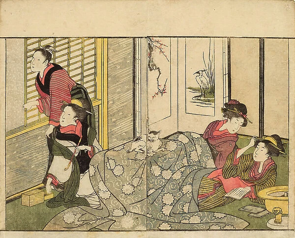 Interior Scene on a Snowy Day. From the Picture Book of Flowers of the Four Seasons... 1801. Creator: Utamaro, Kitagawa (1753-1806)