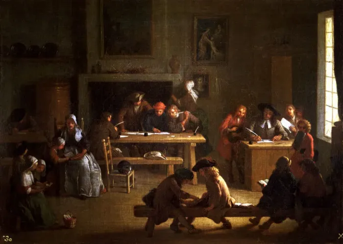 Framed Print : Interior of a school, oil on canvas by Miguel Angel Houasse Framed Print : Interior of a school, oil on canvas by Miguel Angel Houasse