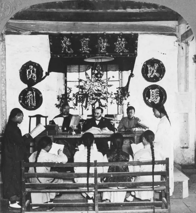 Framed Print : Interior of a schoolroom at Peking University, China, 1902. Artist: CH Graves Framed Print : Interior of a schoolroom at Peking University, China, 1902. Artist: CH Graves