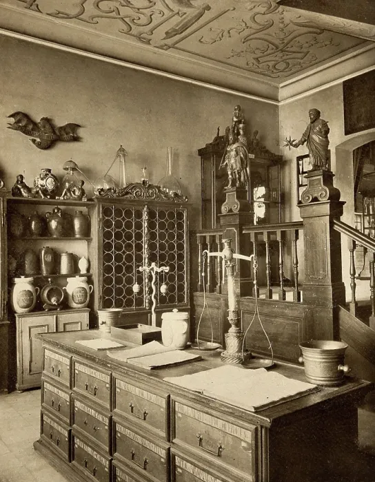 Framed Print : The interior of a seventeenth-century apothecary's shop recreated for the German... 1900-1999 Framed Print : The interior of a seventeenth-century apothecary's shop recreated for the German... 1900-1999