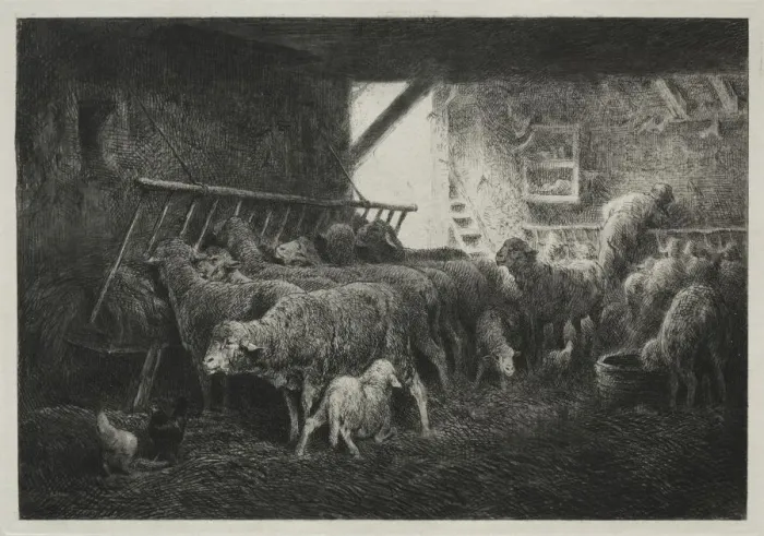 Framed Print : Interior of Sheep Enclosure. Creator: Charles-Emile Jacque (French, 1813-1894) Framed Print : Interior of Sheep Enclosure. Creator: Charles-Emile Jacque (French, 1813-1894)