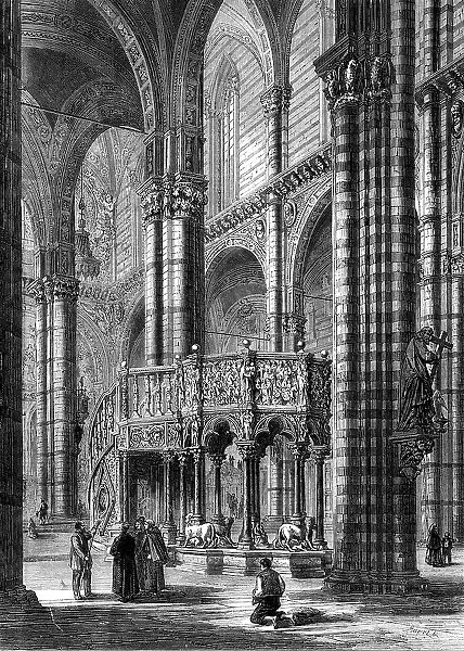 Interior of Sienna Cathedral - the octagon pulpit of white marble, 1860. Creator: Unknown