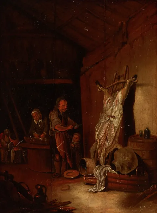 Framed Print : Interior of a Slaughtehouse, Late 17th-early 18th century. Creator: Unknown Framed Print : Interior of a Slaughtehouse, Late 17th-early 18th century. Creator: Unknown