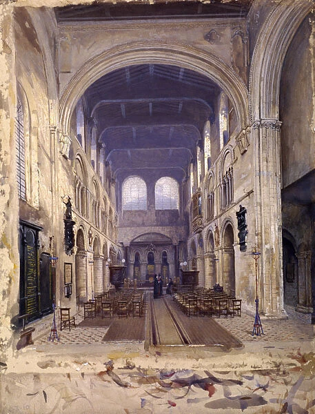 Interior of St Bartholomews Priory, London, 1880. Artist: John Crowther