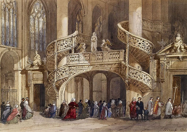 Interior of St. Etienne du Mont, 1864. Creator: Émile-Antoine-François Herson