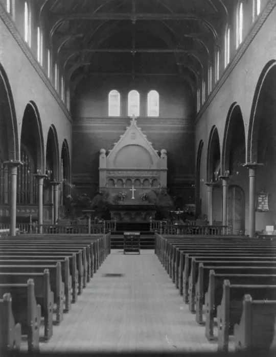 Framed Print : Interior of St. Marks church, Washington, D.C. - view down center aisle toward altar, c1900. Creator: Frances Benjamin Johnston Framed Print : Interior of St. Marks church, Washington, D.C. - view down center aisle toward altar, c1900. Creator: Frances Benjamin Johnston