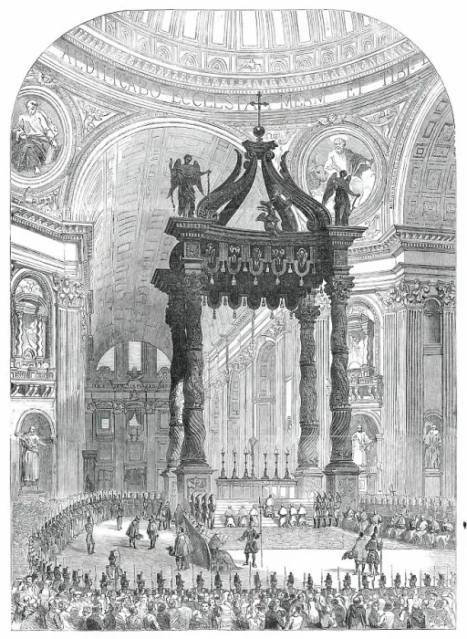 Framed Print : Interior of St. Peter's - the Pope at the Grand Altar, 1850. Creator: Unknown Framed Print : Interior of St. Peter's - the Pope at the Grand Altar, 1850. Creator: Unknown