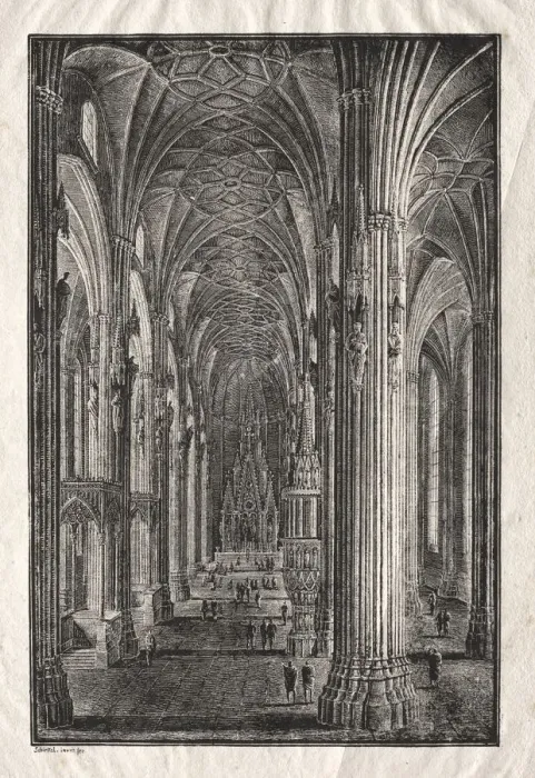 Framed Print : Interior of St. Stephens Cathedral in Vienna, c. 1810. Creator: Karl Friedrich Schinkel (German Framed Print : Interior of St. Stephens Cathedral in Vienna, c. 1810. Creator: Karl Friedrich Schinkel (German