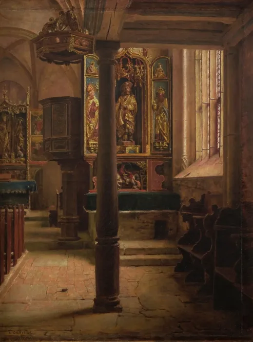 Framed Print : Interior of St Wolfgang's Church in Rothenburg, 1896. Creator: Aleksander Gierymski. Interior of St Wolfgang's Church in Rothenburg, 1896. Creator: Aleksander Gierymski Framed Print : Interior of St Wolfgang's Church in Rothenburg, 1896. Creator: Aleksander Gierymski. Interior of St Wolfgang's Church in Rothenburg, 1896. Creator: Aleksander Gierymski