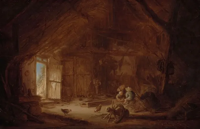 Framed Print : Interior of a Stable with three Children, 1642. Creator: Isaac van Ostade Framed Print : Interior of a Stable with three Children, 1642. Creator: Isaac van Ostade