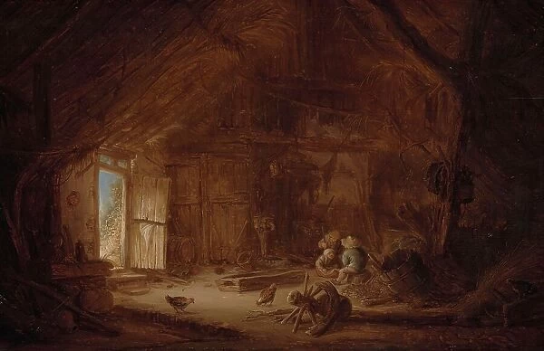 Interior of a Stable with three Children, 1642. Creator: Isaac van Ostade