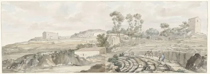 Framed Print : Interior with steps from theatre in Syracuse, 1778. Creator: Louis Ducros Framed Print : Interior with steps from theatre in Syracuse, 1778. Creator: Louis Ducros