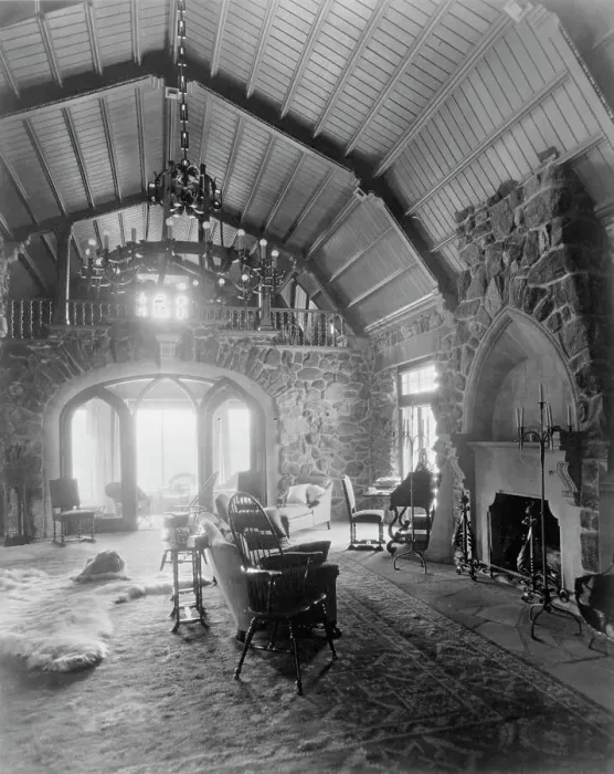 Framed Print : Interior of the stone mountain lodge of Mrs. Paul T. Mayo, Bear Creek Can~on...c1903 - 1923. Creator: Frances Benjamin Johnston Framed Print : Interior of the stone mountain lodge of Mrs. Paul T. Mayo, Bear Creek Can~on...c1903 - 1923. Creator: Frances Benjamin Johnston