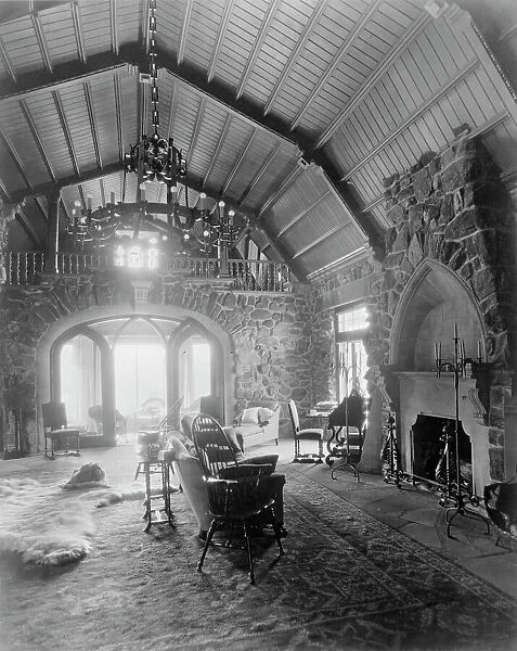 Interior of the stone mountain lodge of Mrs. Paul T. Mayo, Bear Creek Can~on...c1903 - 1923. Creator: Frances Benjamin Johnston