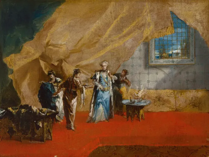Framed Print : Interior: A Sultana taking Coffee in the Harem, 1742 / 43. Creator: Antonio Guardi Framed Print : Interior: A Sultana taking Coffee in the Harem, 1742 / 43. Creator: Antonio Guardi