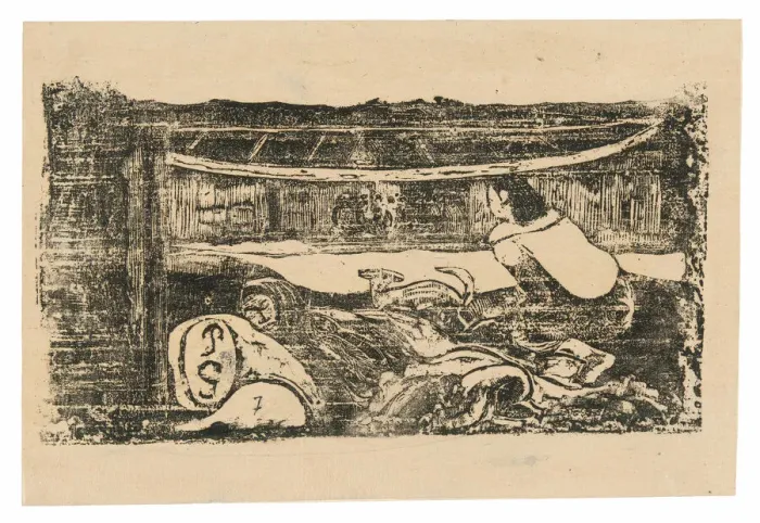 Framed Print : Interior of a Tahitian Hut, from the Suite of Late Wood-Block Prints, 1898 / 99 Framed Print : Interior of a Tahitian Hut, from the Suite of Late Wood-Block Prints, 1898 / 99