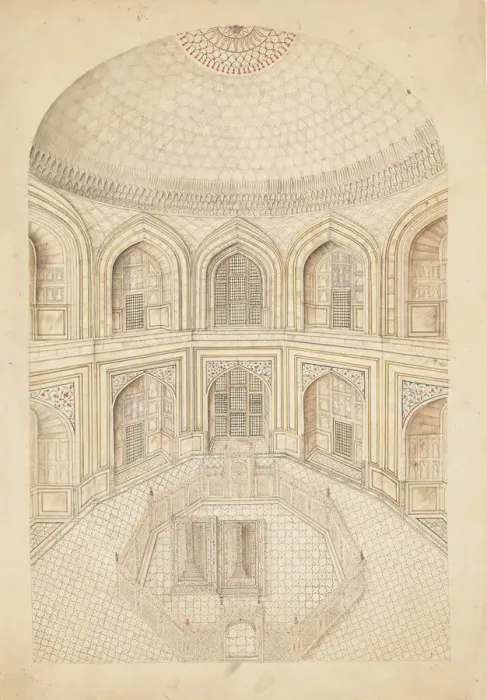 Framed Print : Interior of the Taj Mahal Mausoleum, early 19th century. Creator: Unknown Framed Print : Interior of the Taj Mahal Mausoleum, early 19th century. Creator: Unknown
