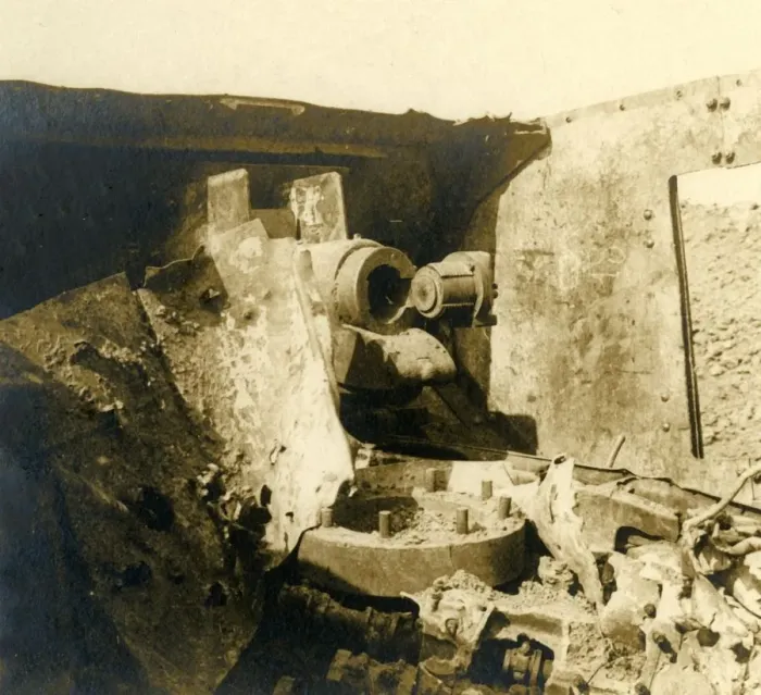 Framed Print : Interior of a tank which has been torn open, c1914-c1918 Framed Print : Interior of a tank which has been torn open, c1914-c1918